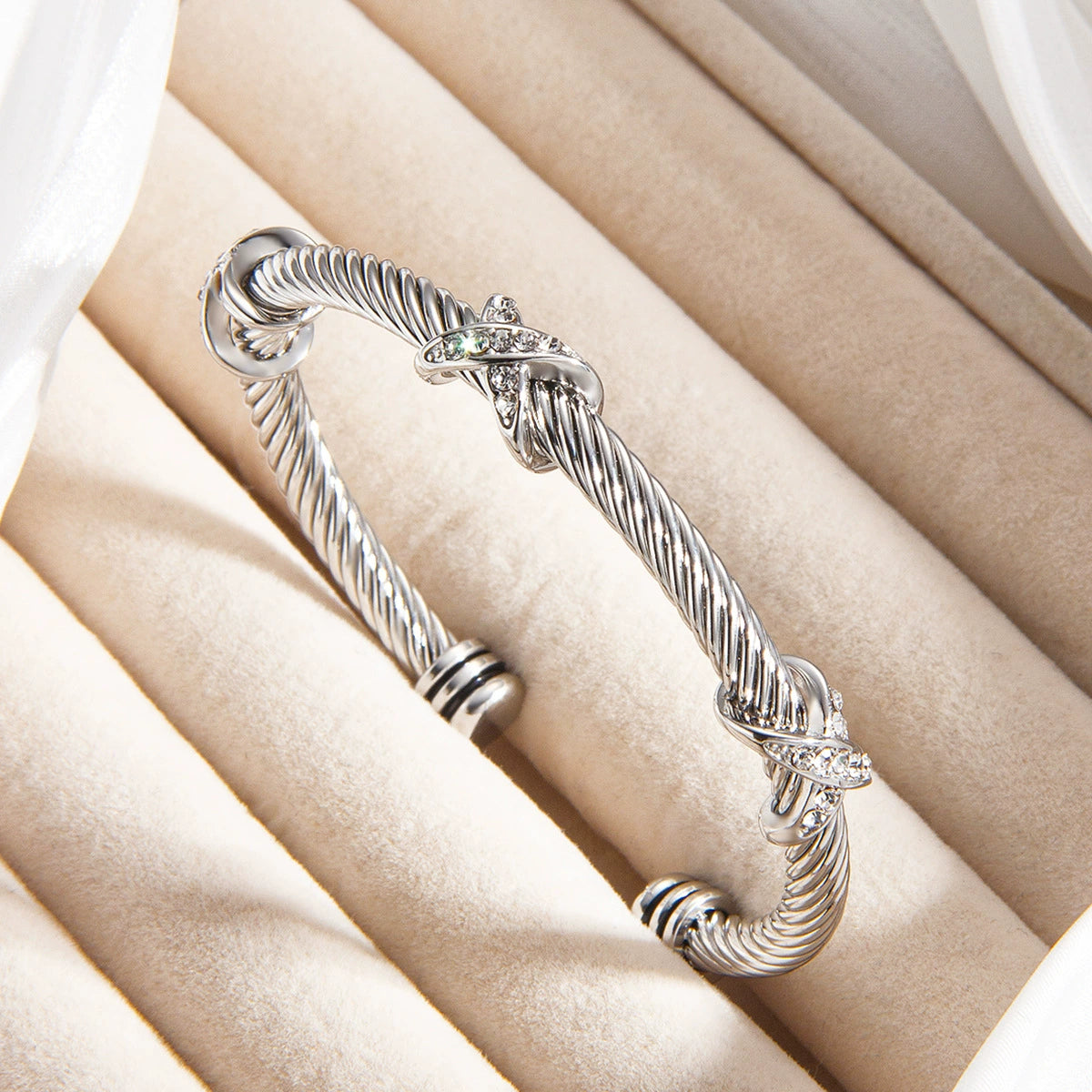 Twisted Cable X-Cross Cuff Bangle