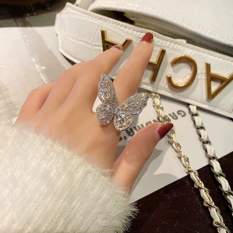Crystal Butterfly Brooch Rings