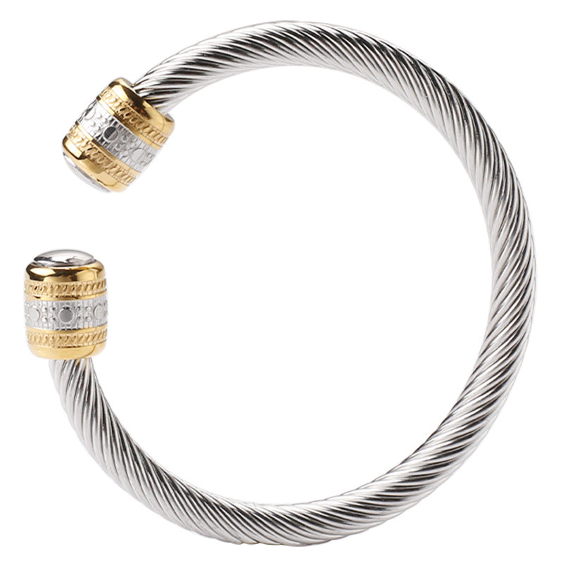Two-Tone Twisted Cable Open Cuff Bracelet