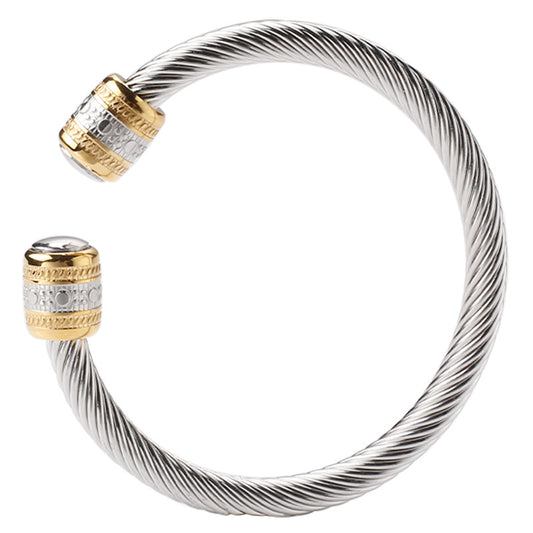 Two-Tone Twisted Cable Open Cuff Bracelet