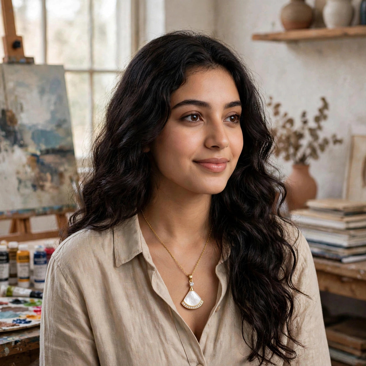Model wearing the Crystal Pendant Necklace