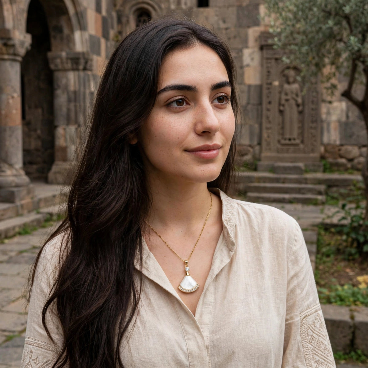 Model wearing the Crystal Pendant Necklace