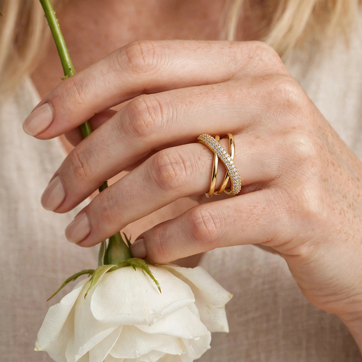 Model wearing the Luxury Crystal Ring