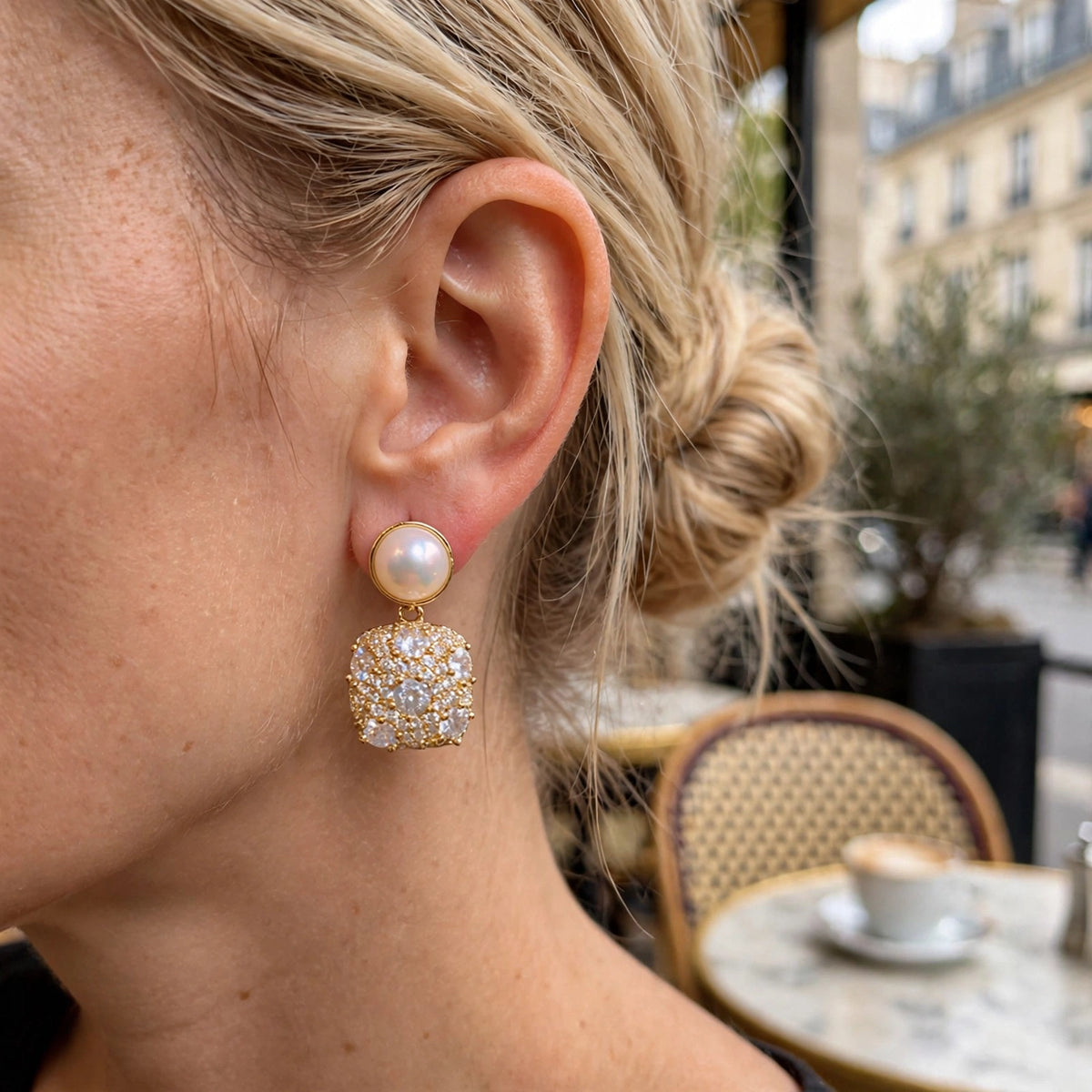 Model wearing the Crystal Teardrop Dangle Earrings