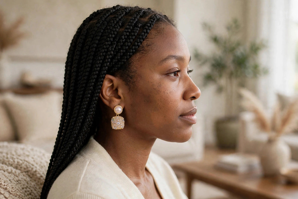 Model wearing the Crystal Teardrop Dangle Earrings