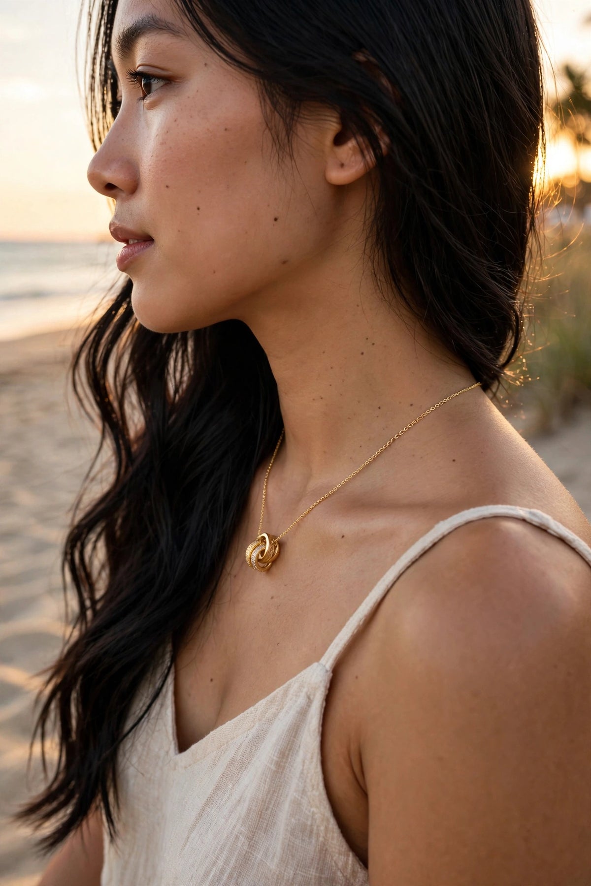 Model wearing the Textured Round Pendant Necklace