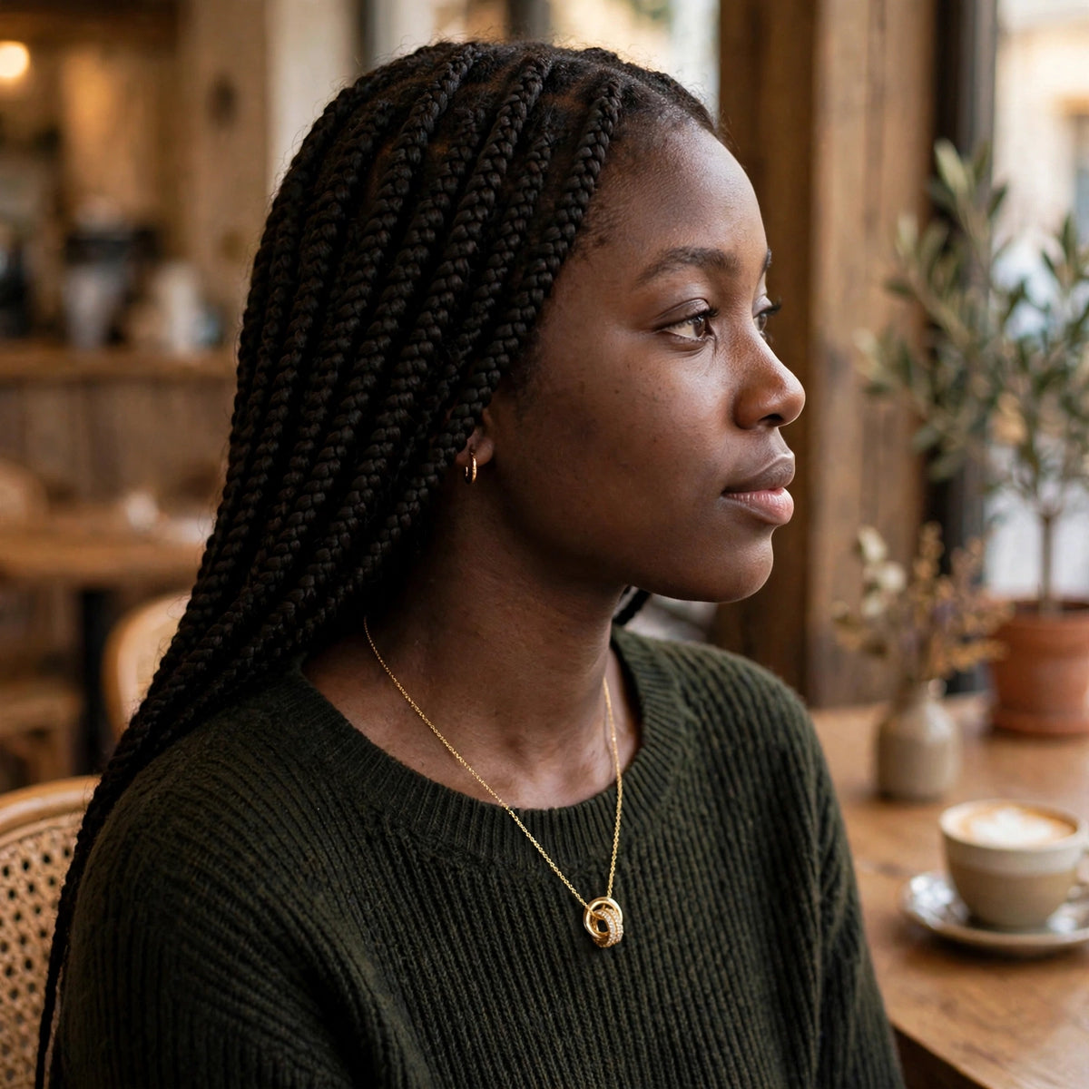 Model wearing the Textured Round Pendant Necklace