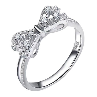 Silver-Tone Crystal Bow Ring, Plated Brass with Cubic Zirconia