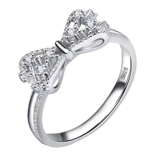 Silver-Tone Crystal Bow Ring, Plated Brass with Cubic Zirconia