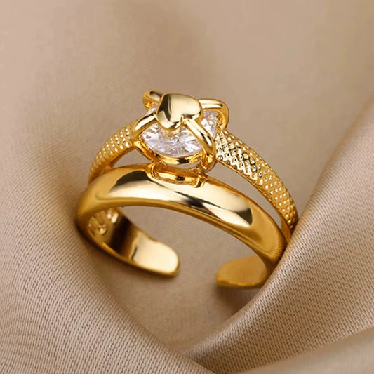 Luxury Crystal Ring, Gold-Tone Plated Brass with Cubic Zirconia, Universal Fit