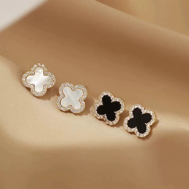 Black Clover Crystal Stud Earrings