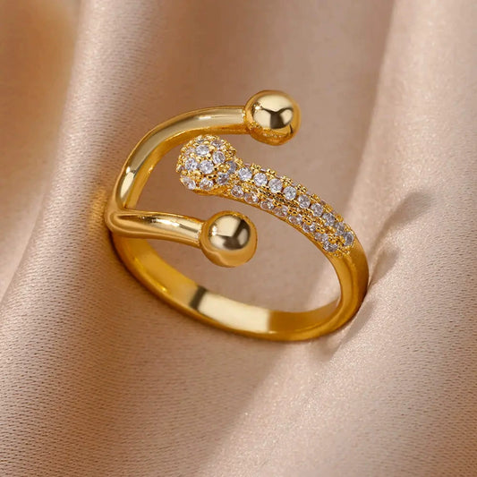 Luxury Crystal Ring, Gold-Tone Plated Brass with Cubic Zirconia, Universal Fit