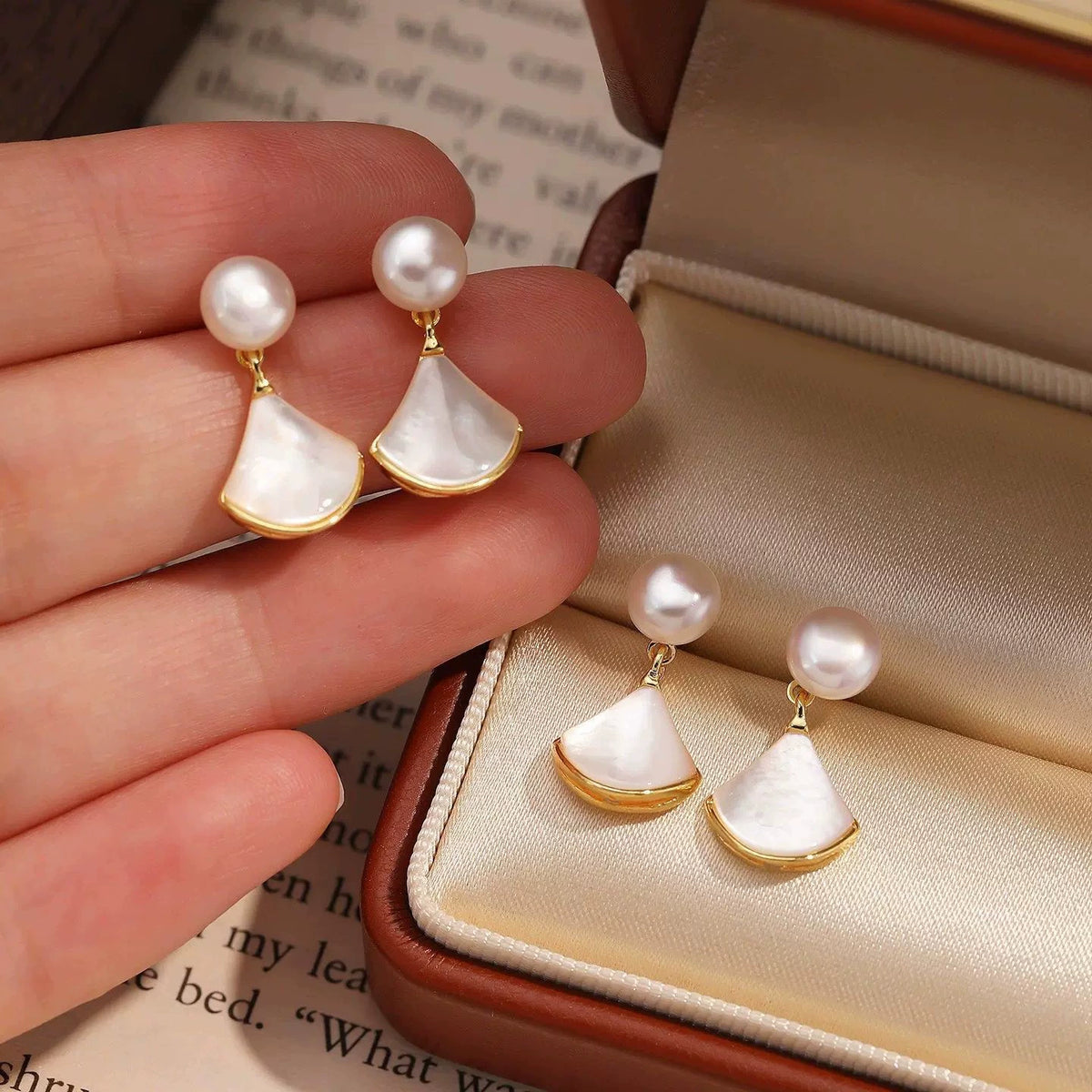 Pearl & Fan Shell Drop Earrings