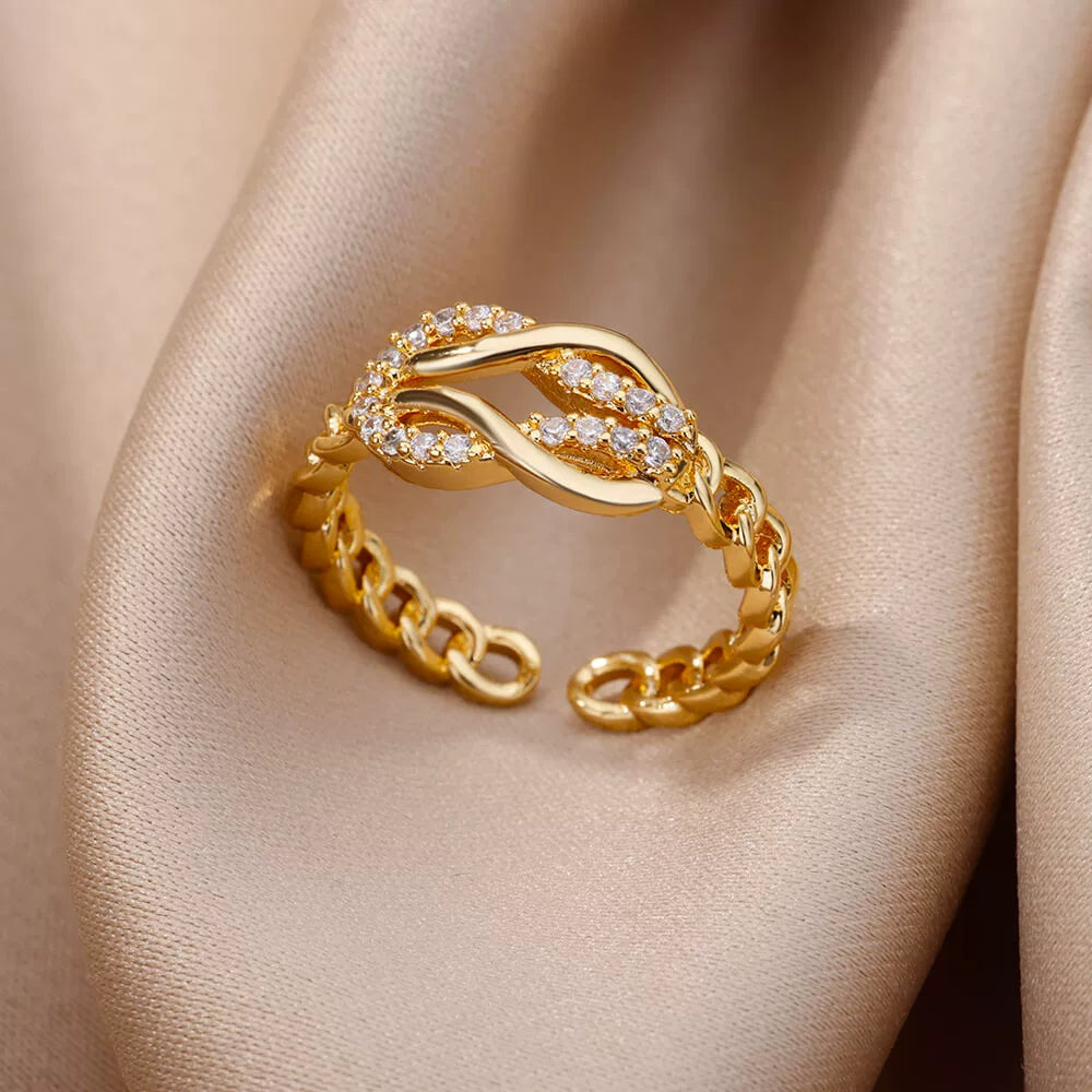 Luxury Crystal Ring, Gold-Tone Plated Brass with Cubic Zirconia, Universal Fit