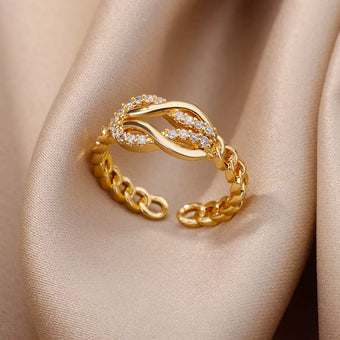 Luxury Crystal Ring, Gold-Tone Plated Brass with Cubic Zirconia, Universal Fit