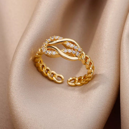 Luxury Crystal Ring, Gold-Tone Plated Brass with Cubic Zirconia, Universal Fit