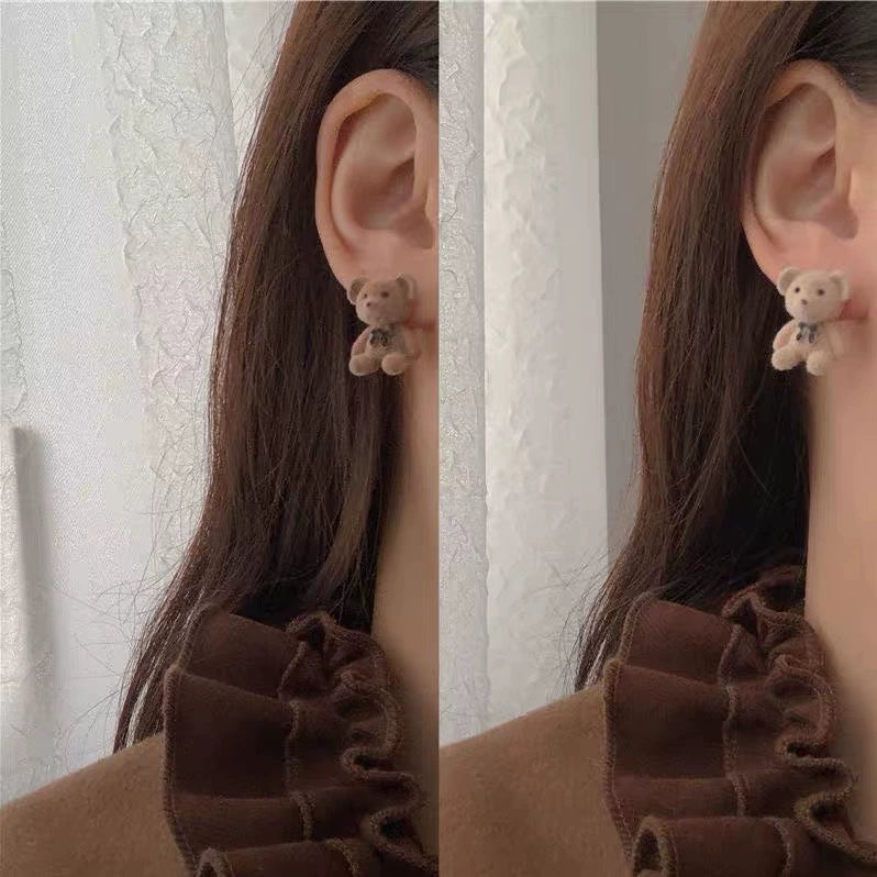 Fluffy Teddy Bear Stud Earrings