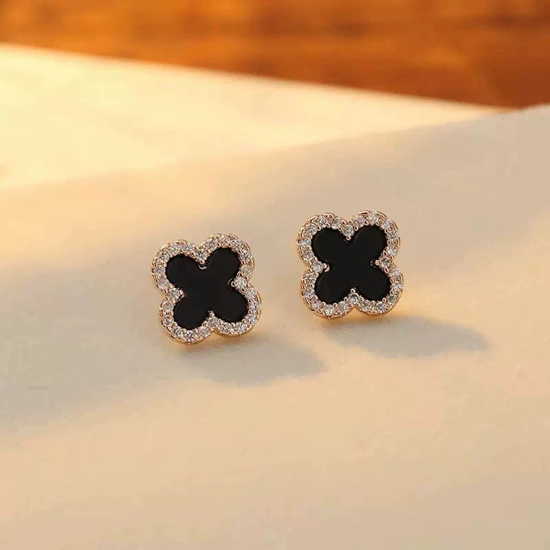 Black Clover Crystal Stud Earrings
