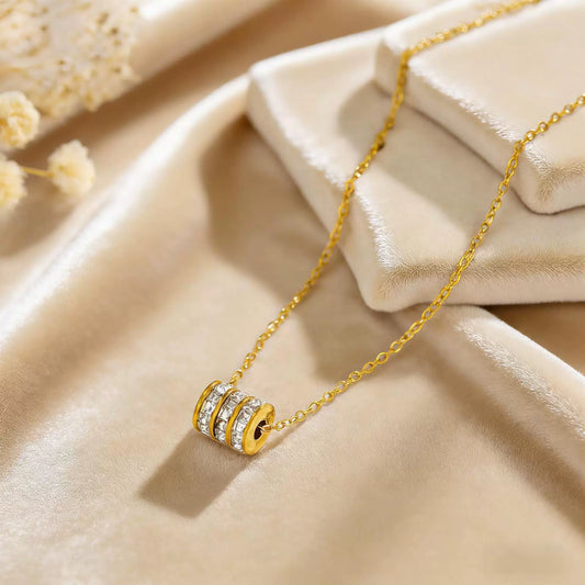 Triple-Row Crystal Barrel Pendant Necklace