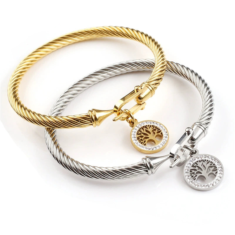 Tree of Life Twisted Cable Bangle Bracelet