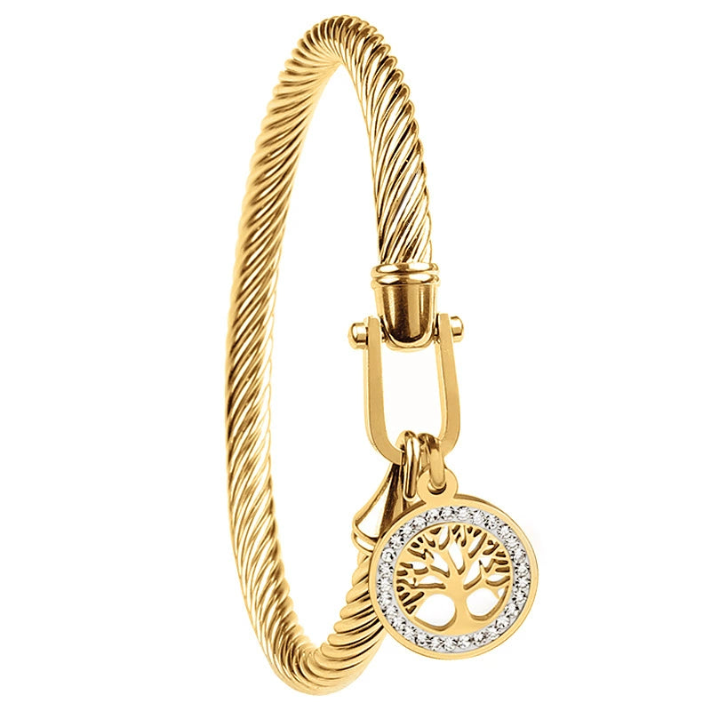 Tree of Life Twisted Cable Bangle Bracelet