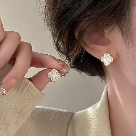 Black Clover Crystal Stud Earrings