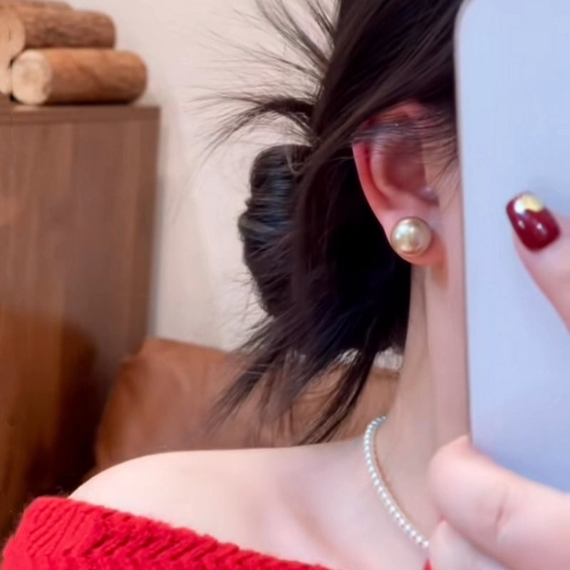 Red Velvet Heart &amp; Pearl Double-Sided Stud Earrings