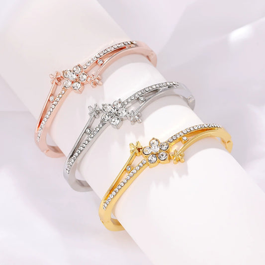 Crystal Flower Bangle Bracelet