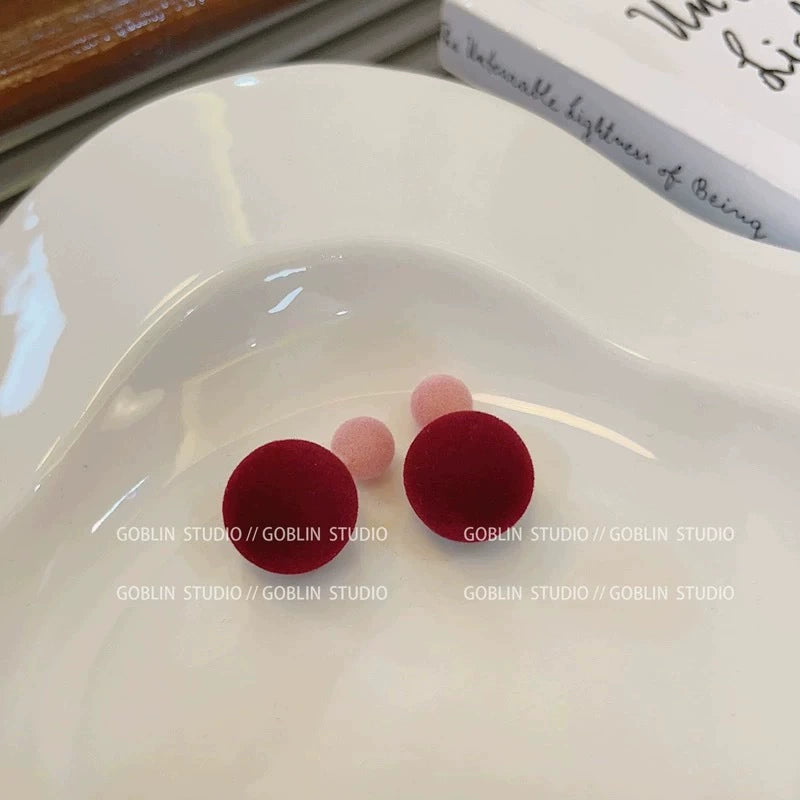 Velvet Flocked Ball &amp; Disc Stud Earrings