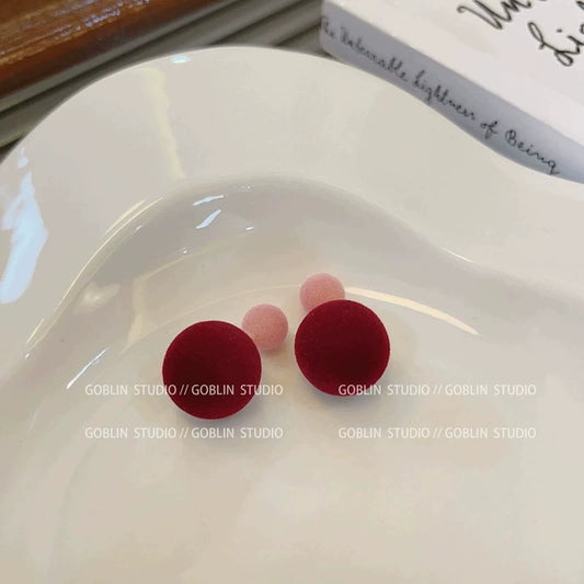 Velvet Flocked Ball &amp; Disc Stud Earrings