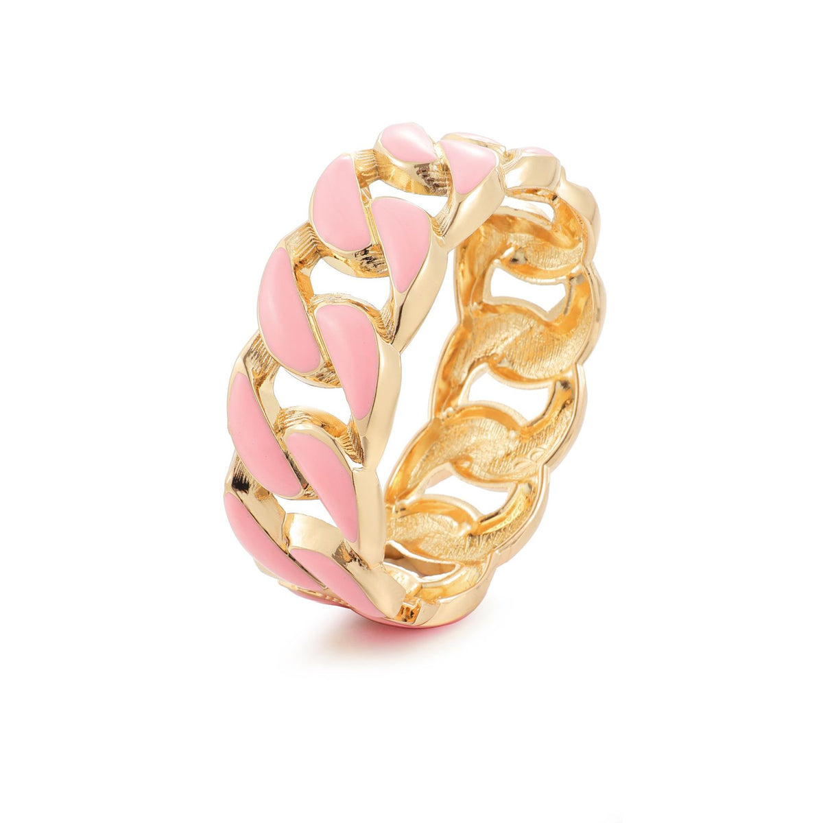Pink enamel Cuban chain-link bangle