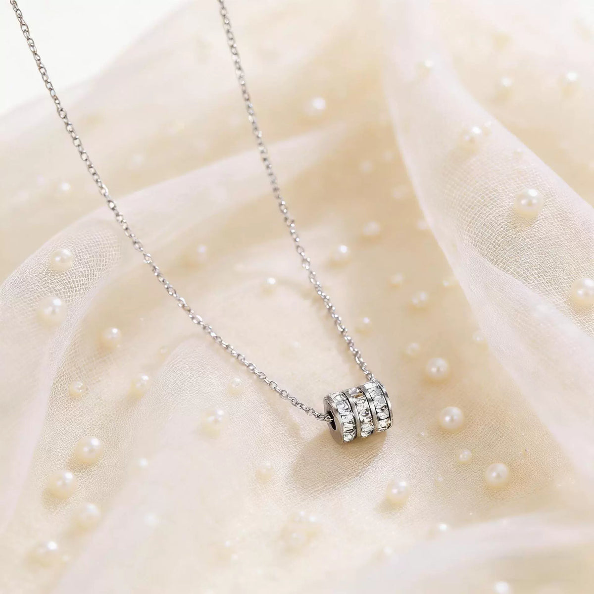 Triple-Row Crystal Barrel Pendant Necklace