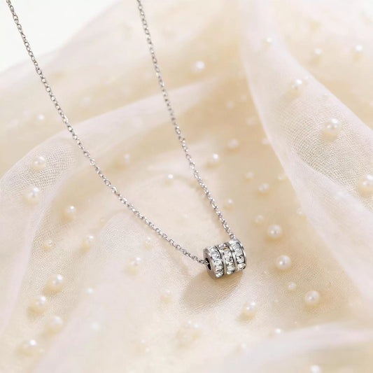 Triple-Row Crystal Barrel Pendant Necklace