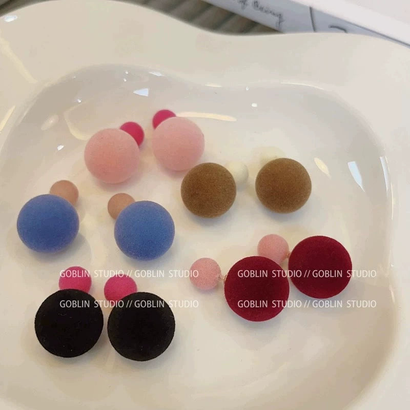 Velvet Flocked Ball &amp; Disc Stud Earrings