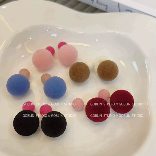 Velvet Flocked Ball &amp; Disc Stud Earrings