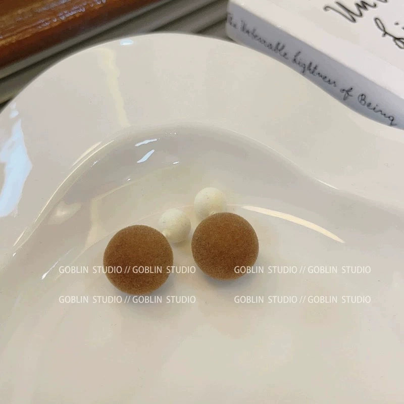 Velvet Flocked Ball &amp; Disc Stud Earrings