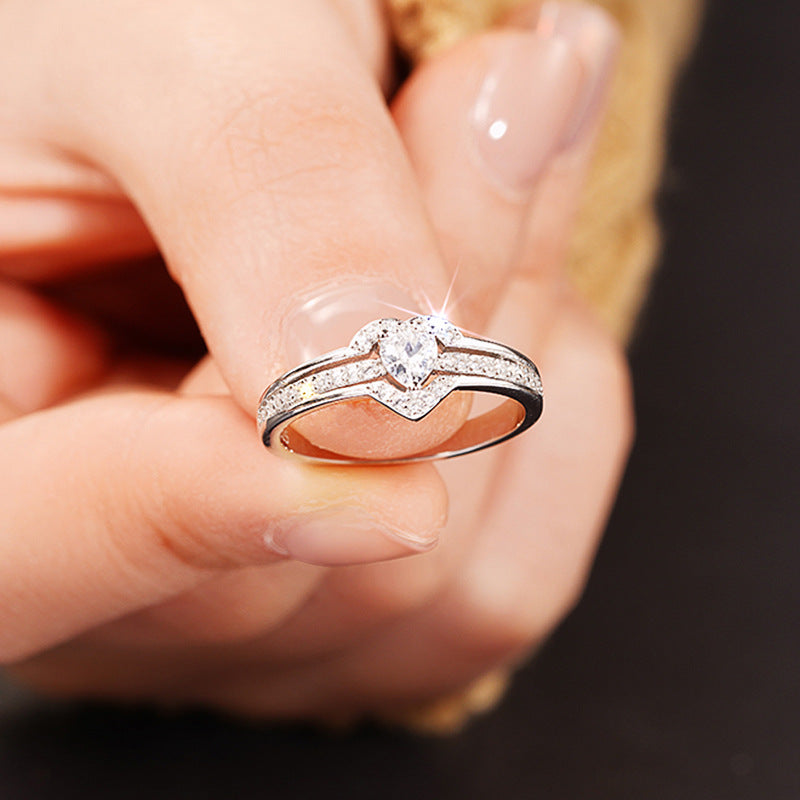 Silver pavé heart halo ring