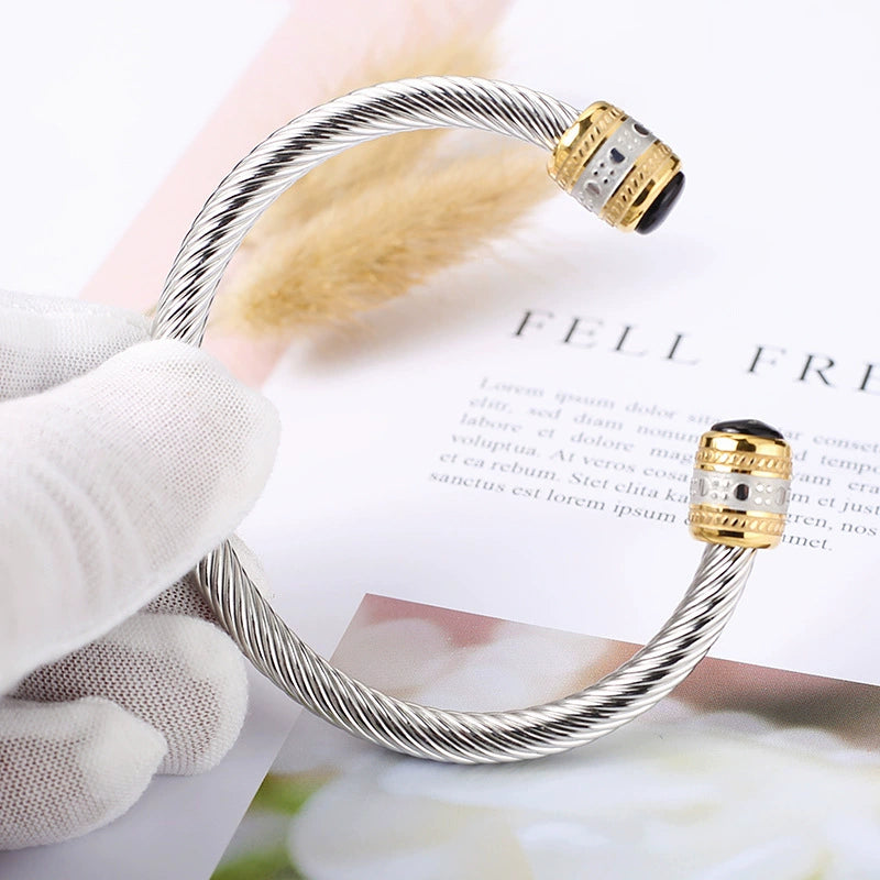 Two-Tone Twisted Cable Open Cuff Bracelet