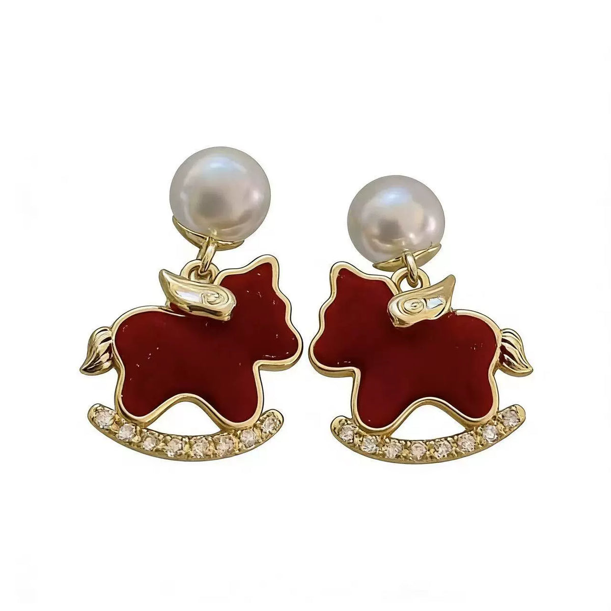 Pearl & Rocking Horse Drop Earrings, Gold-Tone Plated Alloy