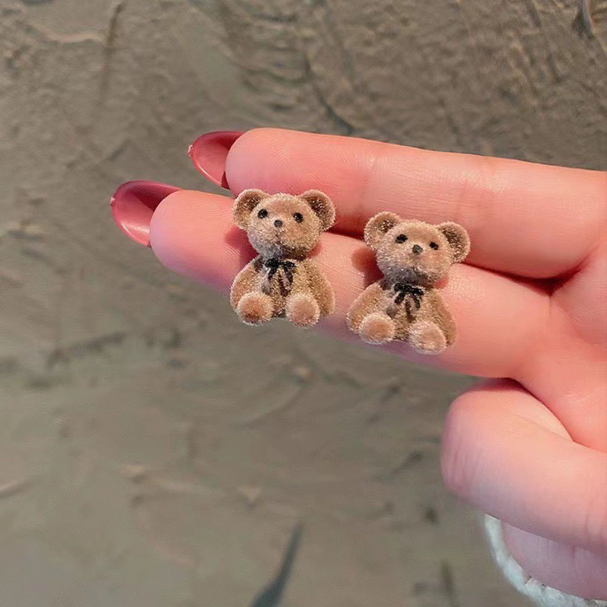 Fluffy Teddy Bear Stud Earrings