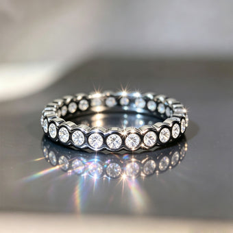Silver scalloped bezel eternity band ring
