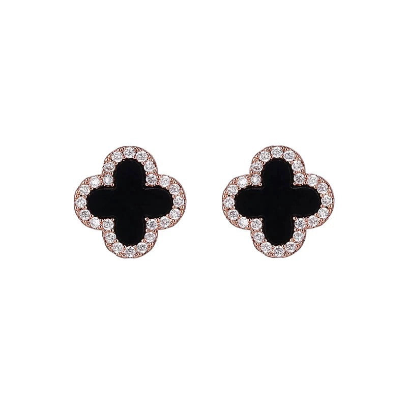 Black Clover Crystal Stud Earrings