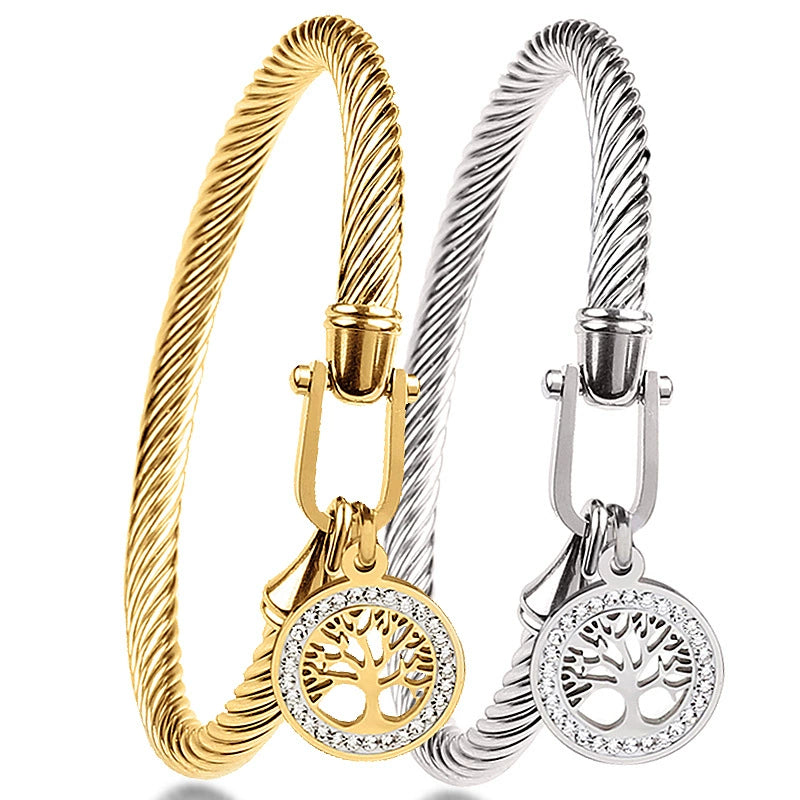 Tree of Life Twisted Cable Bangle Bracelet