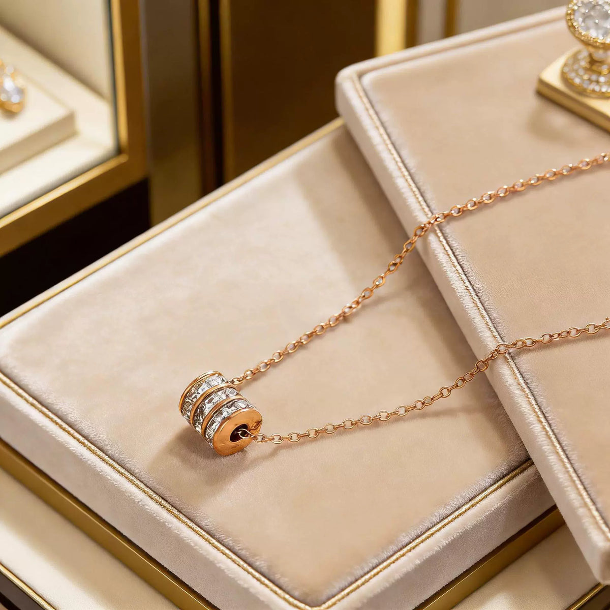 Triple-Row Crystal Barrel Pendant Necklace