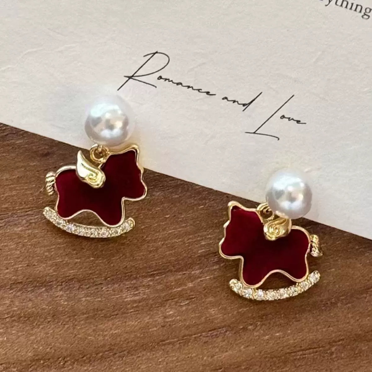 Pearl & Rocking Horse Drop Earrings, Gold-Tone Plated Alloy