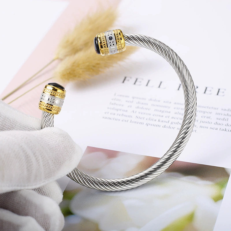 Two-Tone Twisted Cable Open Cuff Bracelet