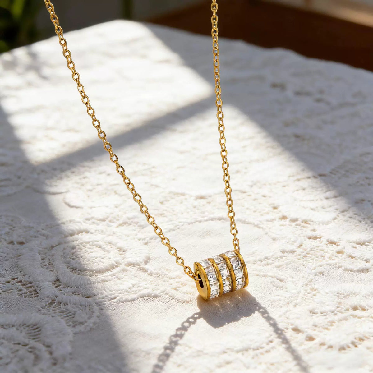 Triple-Row Crystal Barrel Pendant Necklace