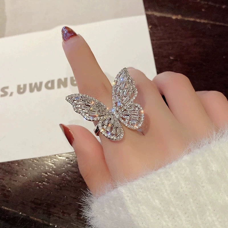 Crystal Butterfly Brooch Rings