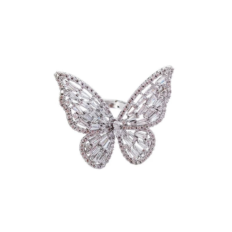 Crystal Butterfly Brooch Rings