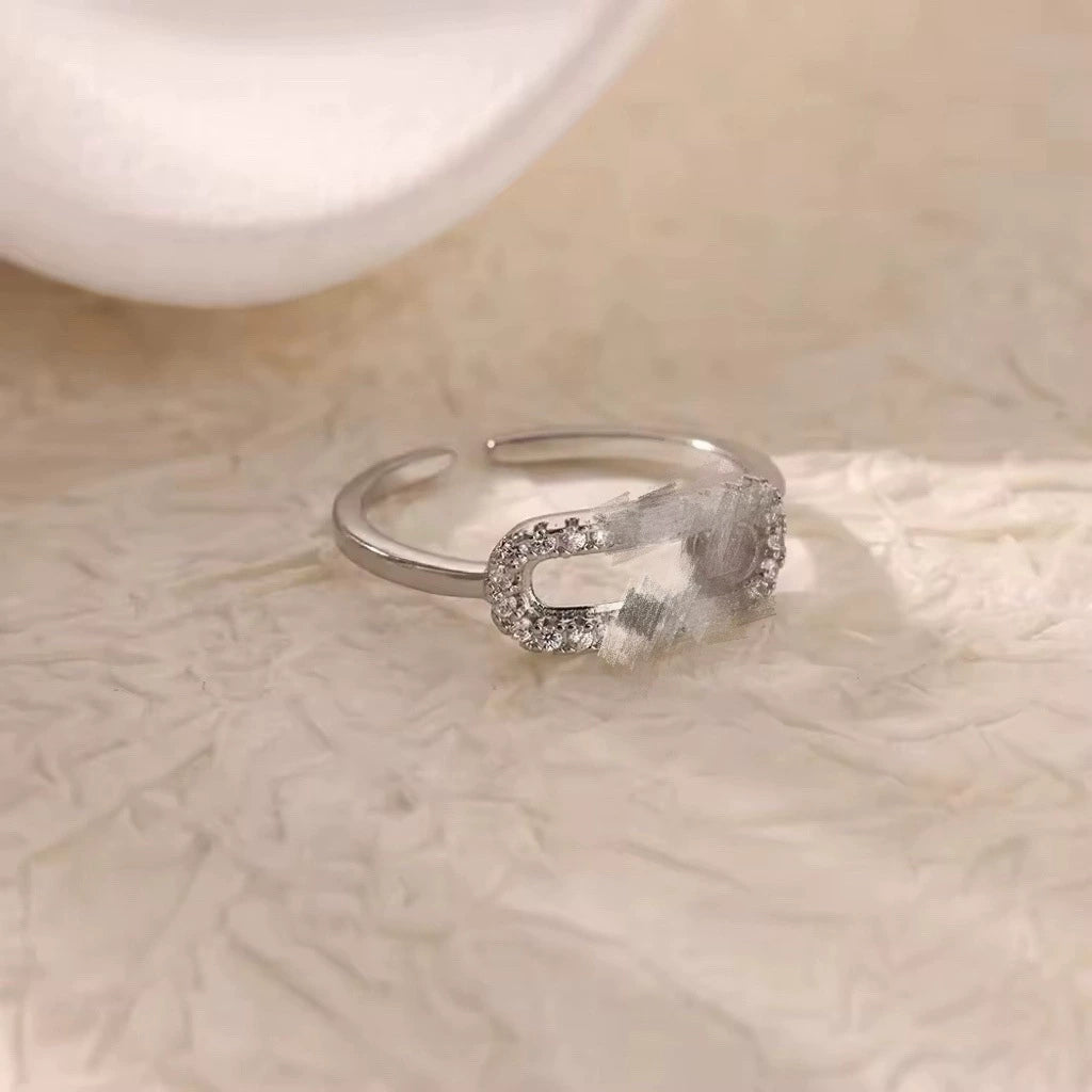 Silver-Tone Crystal Chain Ring Set, Plated Brass with Cubic Zirconia, Adjustable